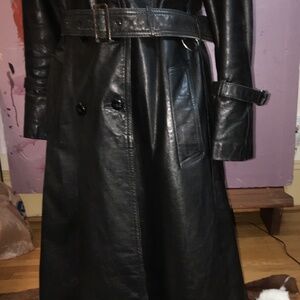 Vintage 80s Black Leather Motorcycle Trench